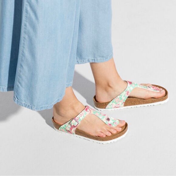 New! Birkenstock Gizeh Soft Footbed Supernatural Flower Emerald Sandals - Picture 3 of 13